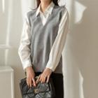 Plain V-neck Dip-back Sweater Vest