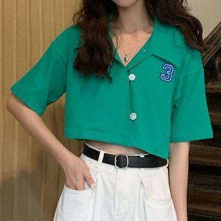 Polo Short-sleeve Number Printed Asymmetric T-shirt
