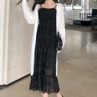 Spaghetti-strap Print Dress / Open Front Cover-up