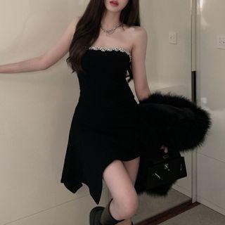 Sleeveless Rhinestone Asymmetrical Sheath Dress (various Designs)