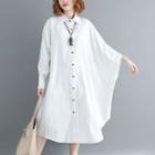 3/4-sleeve Midi Striped Shirt Dress