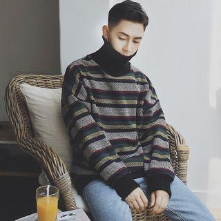 Loose-fit Turtleneck Striped Knit Sweater