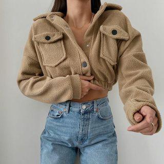 Plain Fluffy Button Shirt Jacket