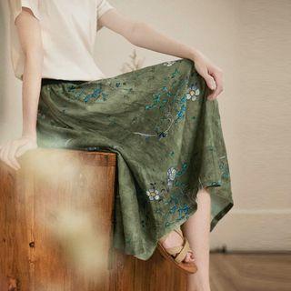 Floral Print Midi Skirt Green - One Size