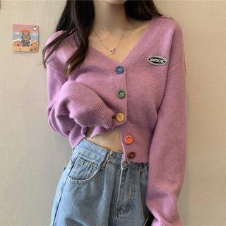 Contrast Button-up Cropped Knit Cardigan