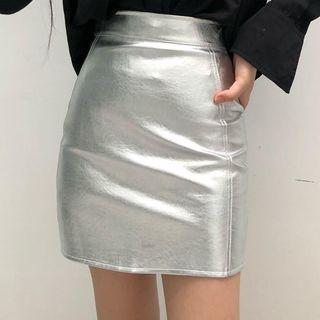 High-waist Faux Leather Pencil Skirt