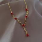 Rose Pendant Alloy Necklace Gold & Red - One Size