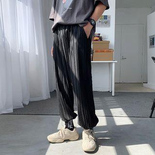 Drawstring-cuff Straight-cut Pleated Pants