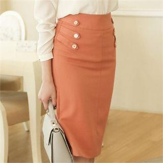 Button-accent Pencil Skirt