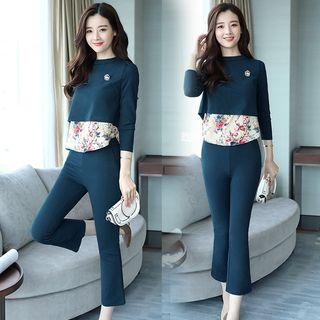 Set: Floral Panel Long-sleeve Top + Pants