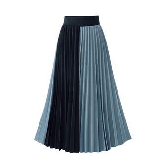 Two-tone Midi Accordion Pleated Skirt