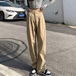 Mid-rise Plain Wide-leg Pants