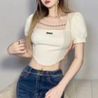 Short-sleeve Square-neck Heart Chain Crop Top