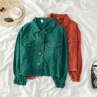 Fray-hem Plain Cropped Jacket