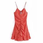 V-neck Floral Print Mini Spaghetti Strap Dress