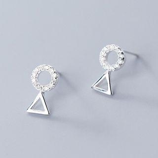 925 Sterling Silver Rhinestone Geometric Earring 1 Pair - S925 Silver - One Size