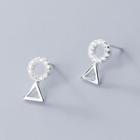925 Sterling Silver Rhinestone Geometric Earring 1 Pair - S925 Silver - One Size