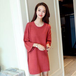 3/4-sleeve Lace-up Loose-fit Knit Top