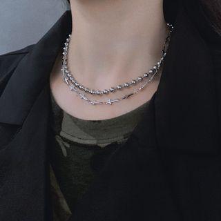 Stainless Steel Cross / Bead Necklace