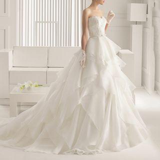 Strapless Frilled Ball Gown Wedding Dress