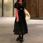 Short-sleeve Bow Detail Midi A-line Dress Black - One Size