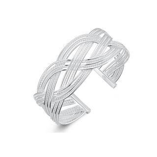 Elegant Fashion Woven Geometric Open Bangle Silver - One Size
