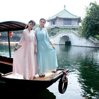 Elbow-sleeve Chinese-style Maxi Dress