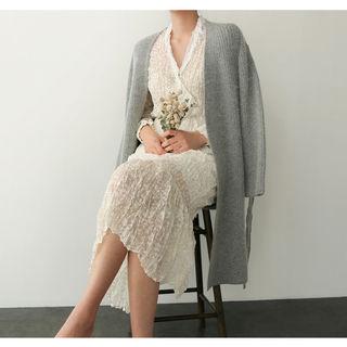 Wrap-front Textured Long Dress