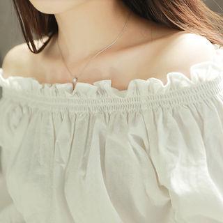 Elbow-sleeve Smocked-waist Shirred Top