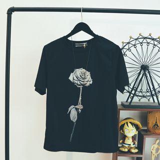 Rose Print Mesh Panel Short-sleeve T-shirt