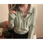 [dearest] Open-placket Rib-knit Top One Size