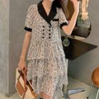 Short-sleeve Floral Print Tiered High-low Dress