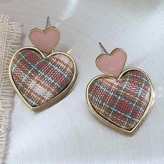 Plaid Heart Drop Earring 1 Pair - Pink & Red & Blue - One Size