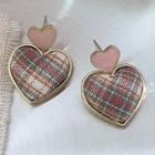 Plaid Heart Drop Earring 1 Pair - Pink & Red & Blue - One Size