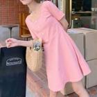 Square-neck Short-sleeve Plain Dress