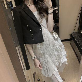 Spaghetti Strap Crinkled A-line Dress / Cropped Blazer