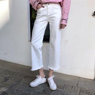 Fray Hem Cropped Wide-leg Jeans