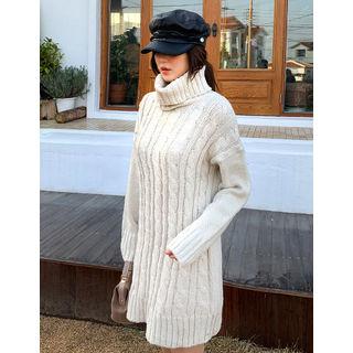 Dali Hotel Turtleneck Boxy Cable Knit Dress