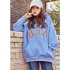 Lettering Kangaroo-pocket Brushed-fleece Lined Hoodie