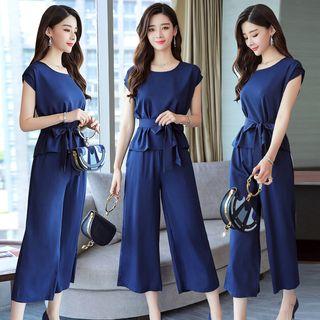 Set: Lace Up Sleeveless Top + Wide-leg Pants