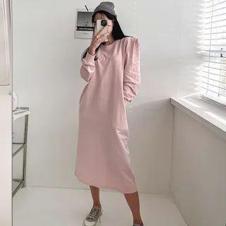 Sharp-shoulder Midi Sweatshirt Dress