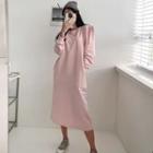 Sharp-shoulder Midi Sweatshirt Dress