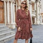 Long Sleeve Tie-neck Print A-line Dress