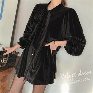 Beribboned Velvet Mini Dress