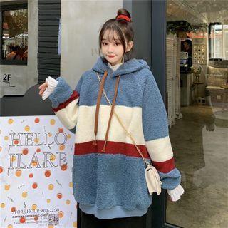 Color Block Fleece Hoodie Blue - One Size
