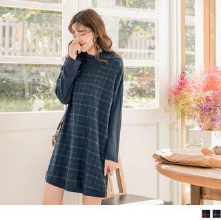 Mock Two Piece Plaid Hooded Dress