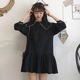 Ruffle Trim Long-sleeve Bbaydoll Dress
