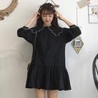 Ruffle Trim Long-sleeve Bbaydoll Dress