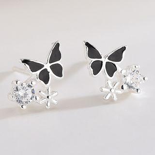 925 Sterling Silver Rhinestone Butterfly Earring Es676-2 - 1 Pair - One Size