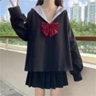 Long-sleeve Sailor Collar Top / Pleated A-line Mini Skirt